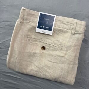 NWT Club Room Luxury Mens 100% Linen Pants 36x30 (37x29) Natural Khaki Straight